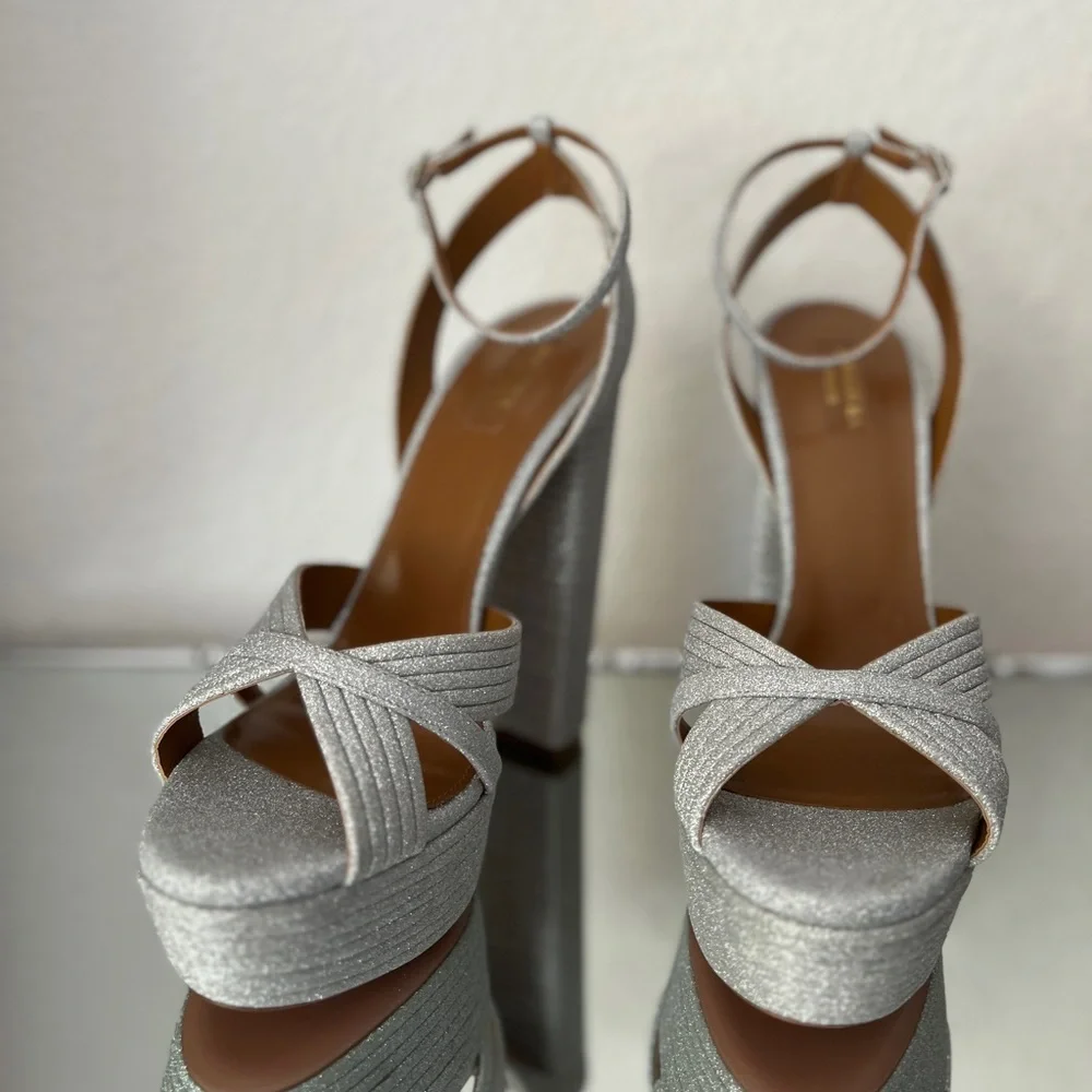 New Aquazzura Sundance Platform Glitter Sandals 40 $950